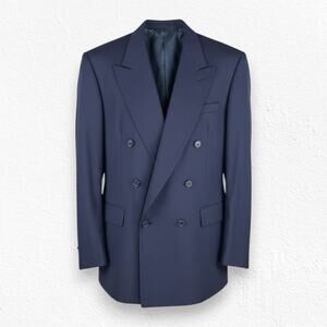 Vintage 80s Givenchy Monsieur Navy Double Breasted Wool Blazer USA Made Size 46R